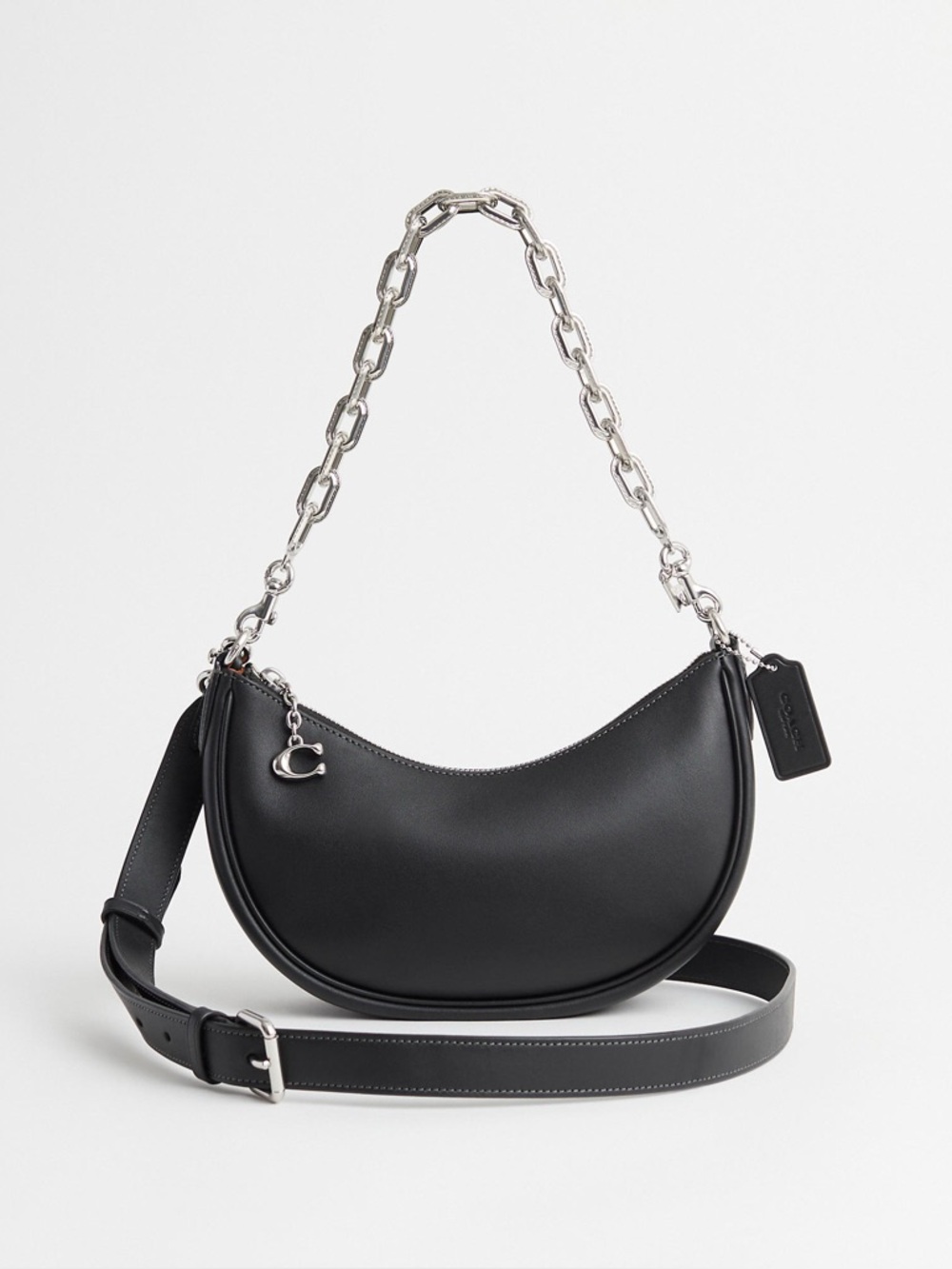 NWOT Coach Mira Bag - Black Leather Shoulder Bag with Chain and Crossbody Strap